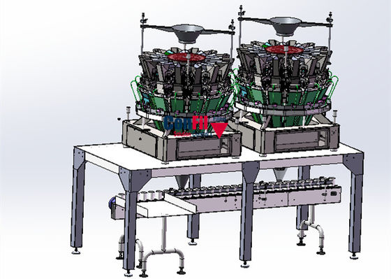 14 Head Multihead Weighing Machine For Filling Prawn Shrimp Ready Tray Conveyor